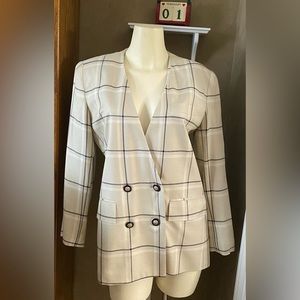 Vintage Casual Corner Double Breasted Checkered  Women’s Blazer Taupe beige  6